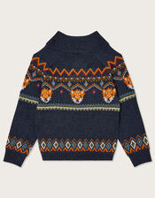 Fox Intarsia Knit Jumper, Blue (NAVY), large