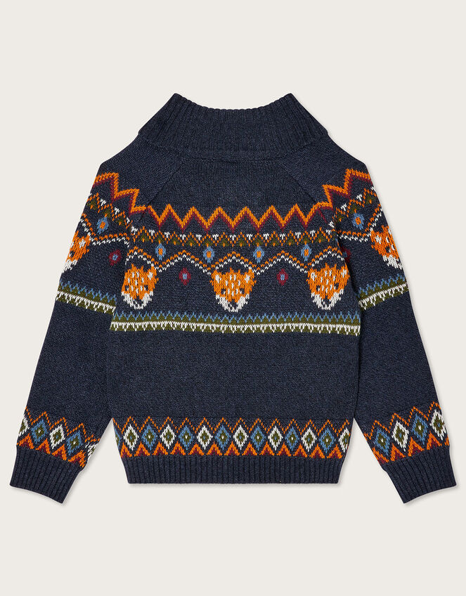 Fox Intarsia Knit Jumper, Blue (NAVY), large