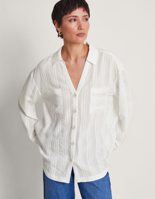 Sofia Textured Shirt, White (WHITE), large