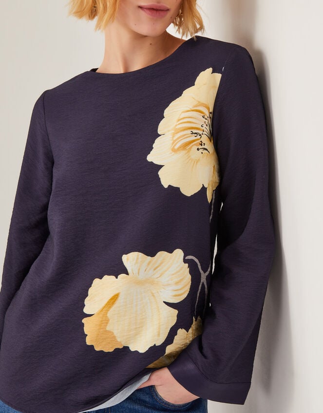 Fearne Long Sleeve Floral Top, Blue (NAVY), large