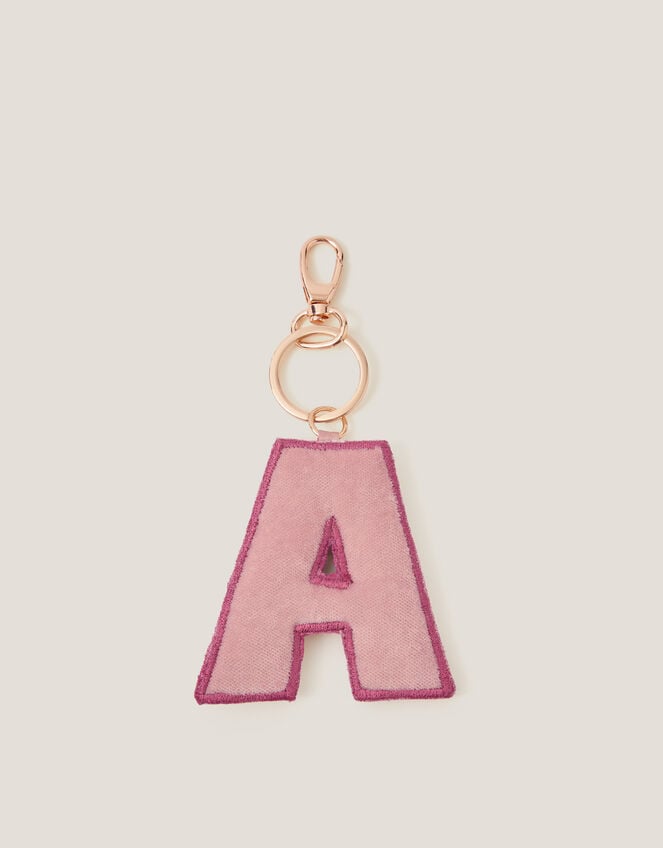 Floral Embroidered Initial Keyring, Pink (PINK), large
