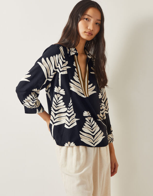 Pamela Leaf Print Top, Black (BLACK), large