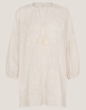 Milly Slouchy Embroidered Top, Ivory (IVORY), large