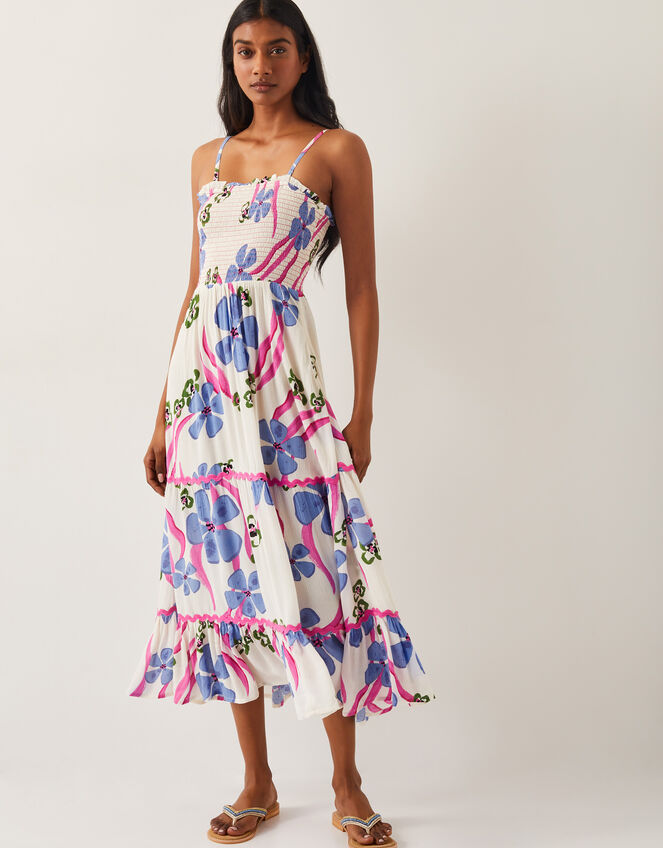 Fiona Floral Bandeau Midi Dress Ivory