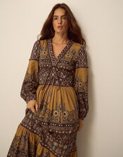 Branwen Floral Print Jersey Midi Dress, Yellow (OCHRE), large