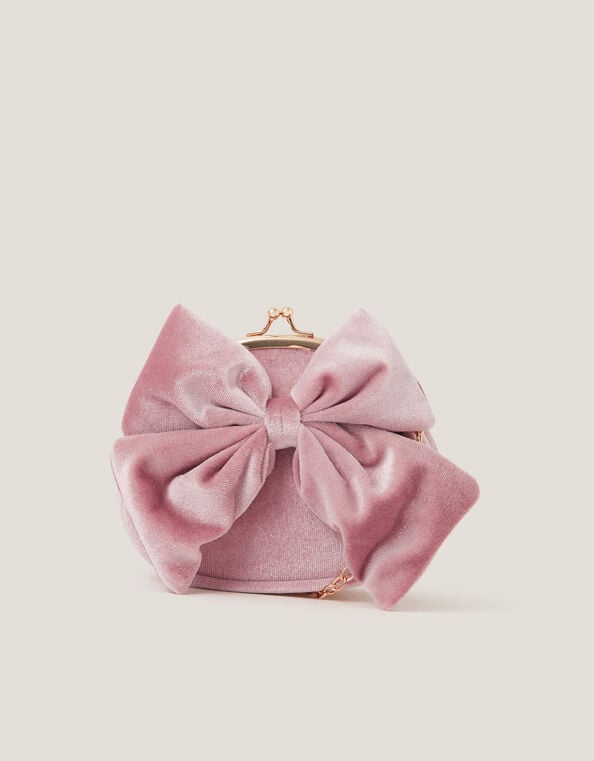Velvet Bow Clip Frame Bag, Pink (PALE PINK), large