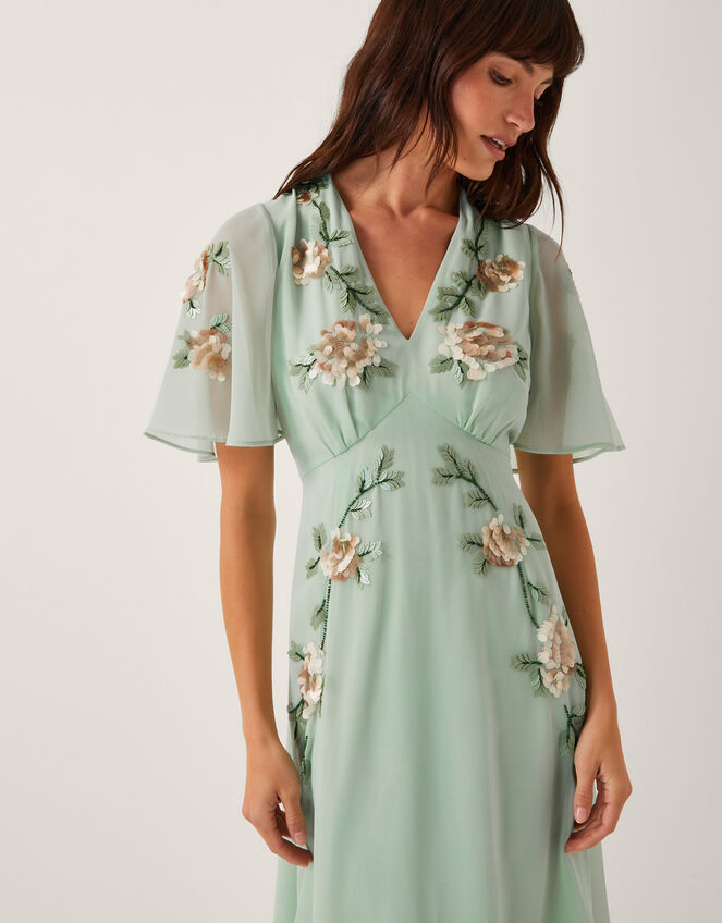 Cora Embellished Floral Midi Dress, Green (SAGE), large