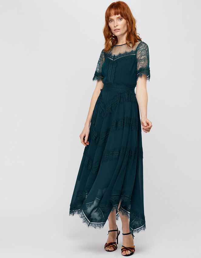 Melissa Lace Chevron Hanky Hem Dress, Teal (TEAL), large
