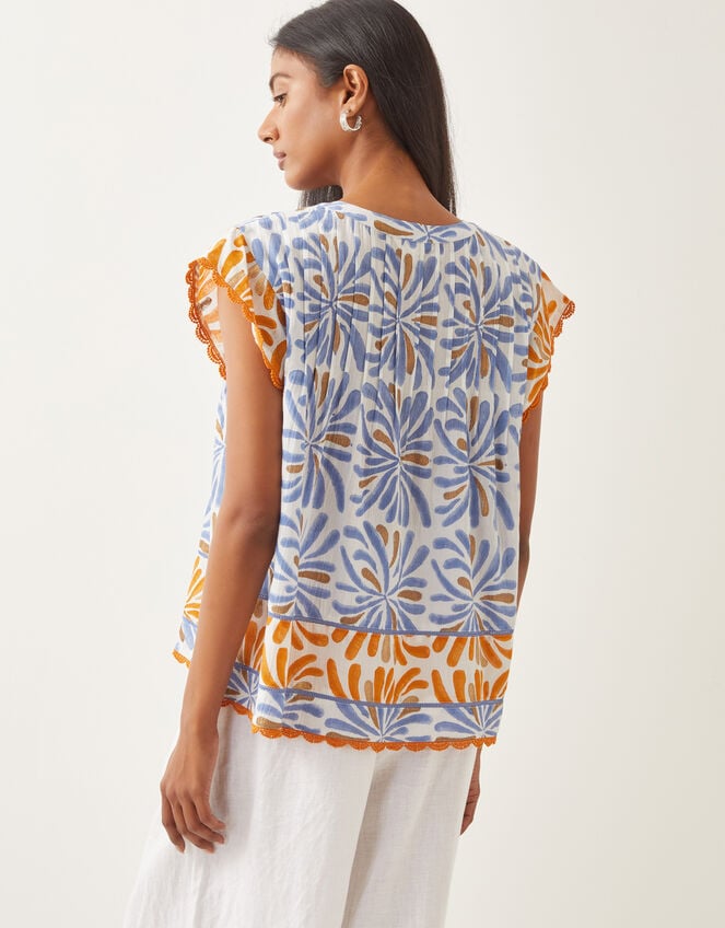 Cece Woodblock Print Top Blue