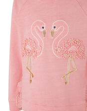 Flamingo Embellished Sweatshirt, Orange (CORAL), large