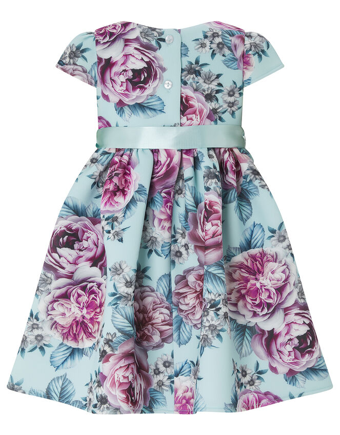 Baby Leena Floral Scuba Occasion Dress, Blue (PALE BLUE), large