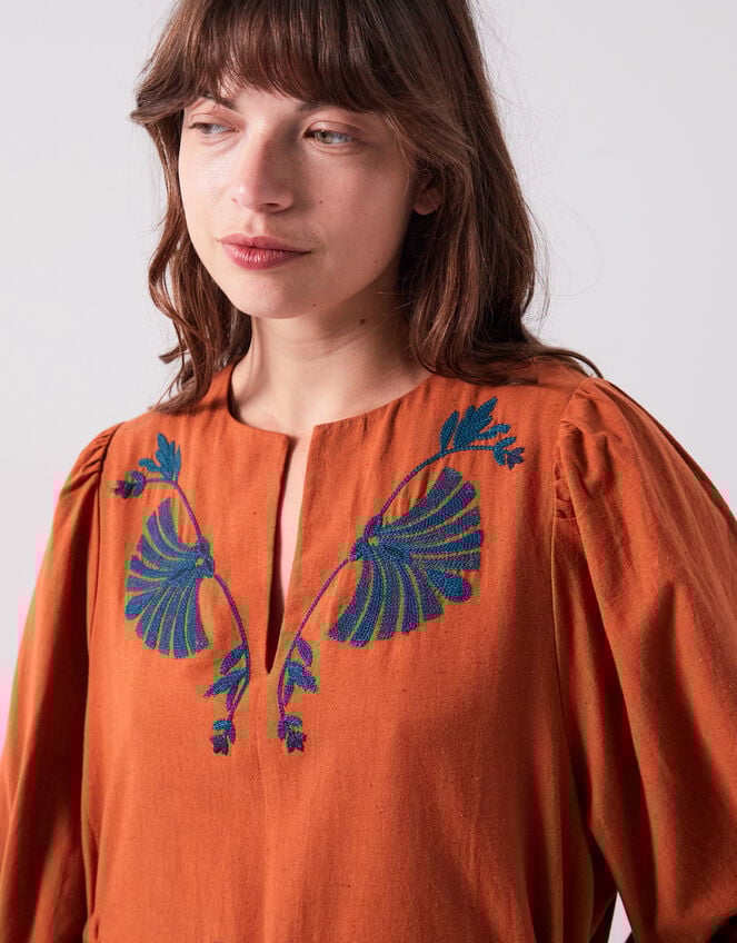 East Katie Embroidered Midi Dress, Orange (RUST), large