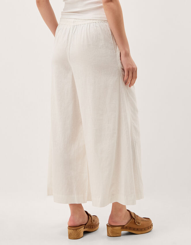 Maisie Linen Blend Cropped Wide Leg Trousers White