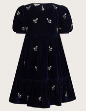 Pearl Embellished Velvet Dress, Blue (NAVY), large