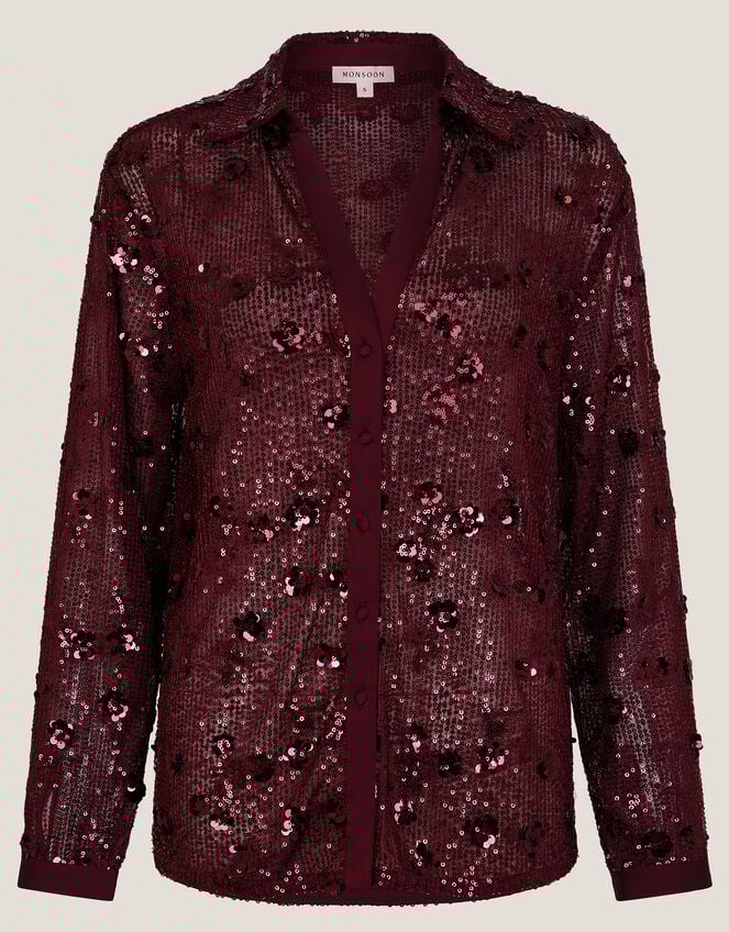 Seema Sequin Shirt, Purple (AUBERGINE), large