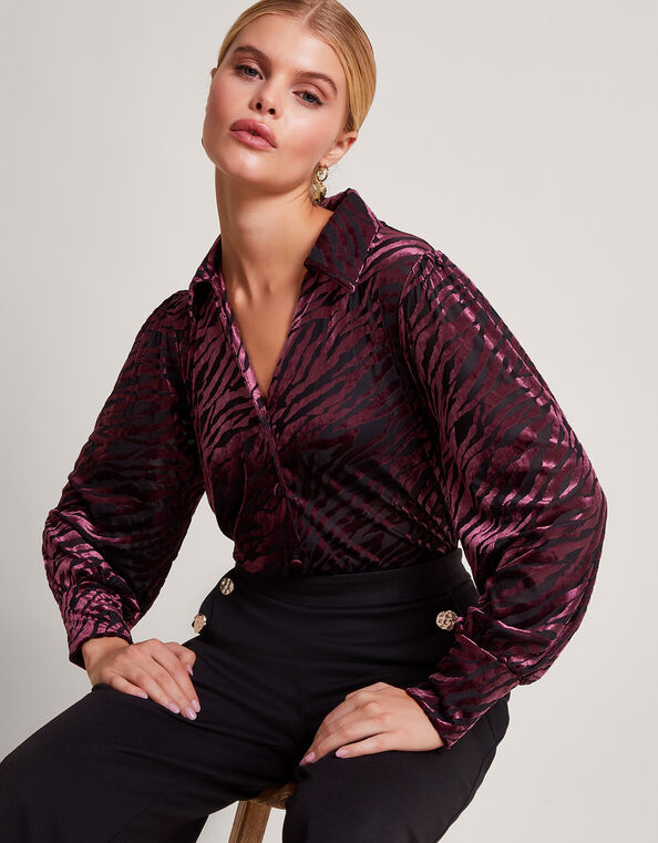 Riley Velvet Zebra Print Blouse, Brown (BROWN), large