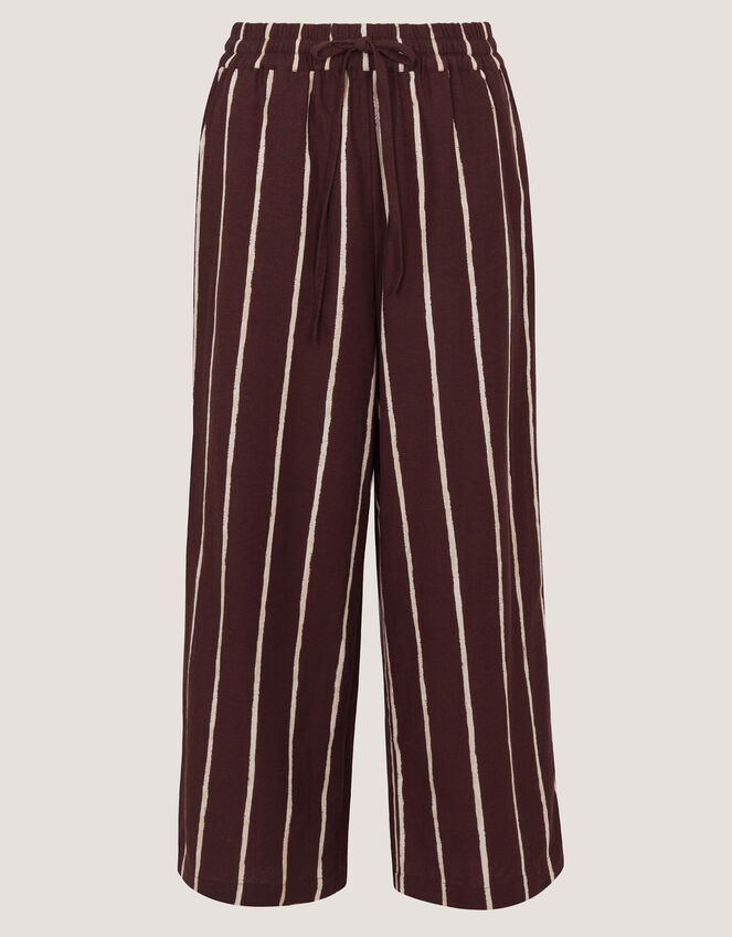Callie Thorpe x Monsoon Stripe Linen Blend Wide Leg Trousers, Brown (BROWN), large