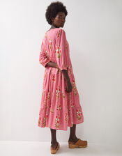 East Macy Floral Tiered Midi Dress, Pink (PINK), large