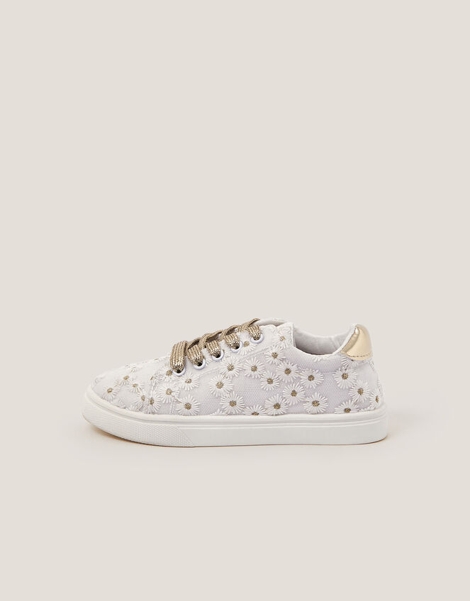 Floral Embroidered Trainers, Gold (GOLD), large