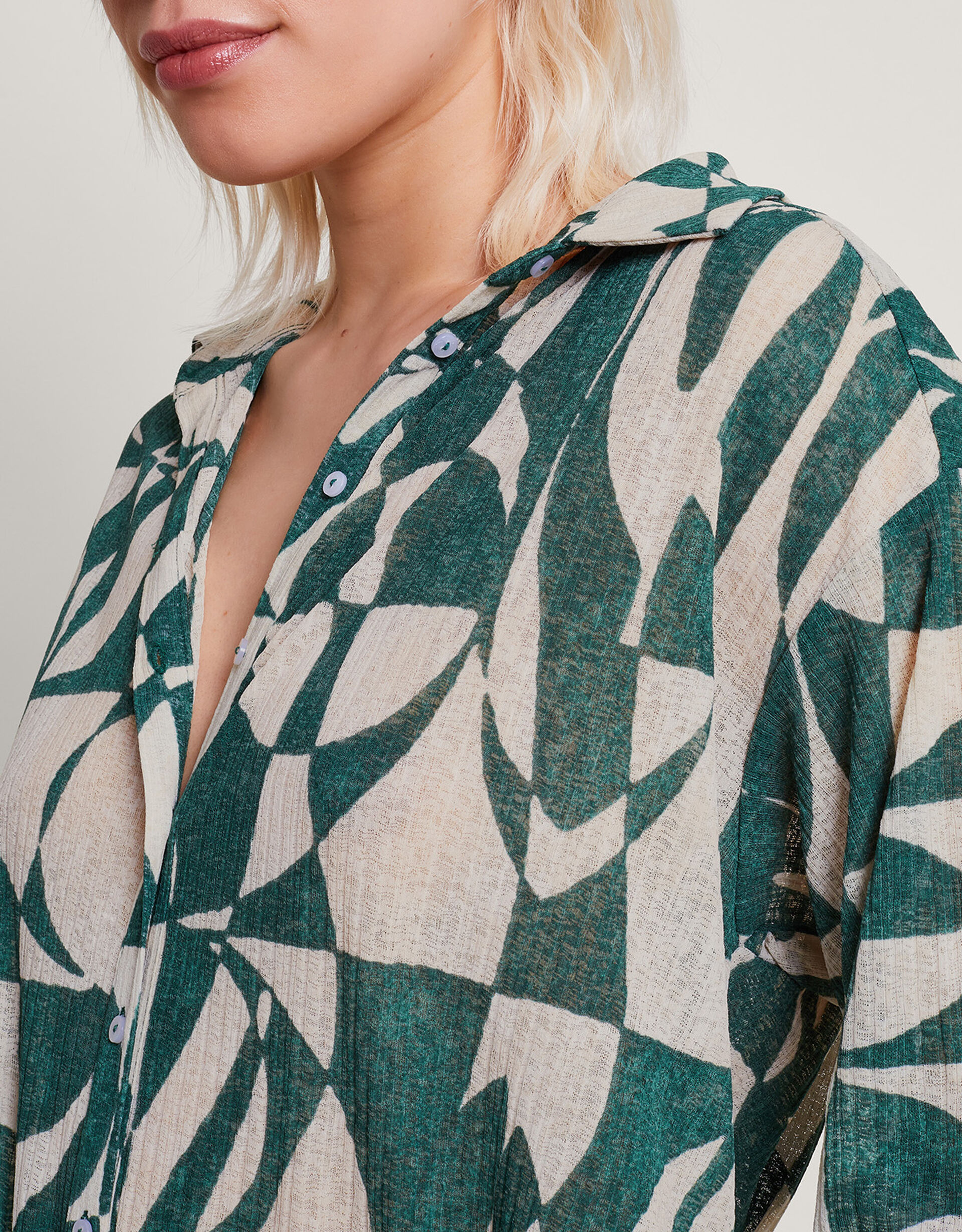 White & Green Geometric Printed Top