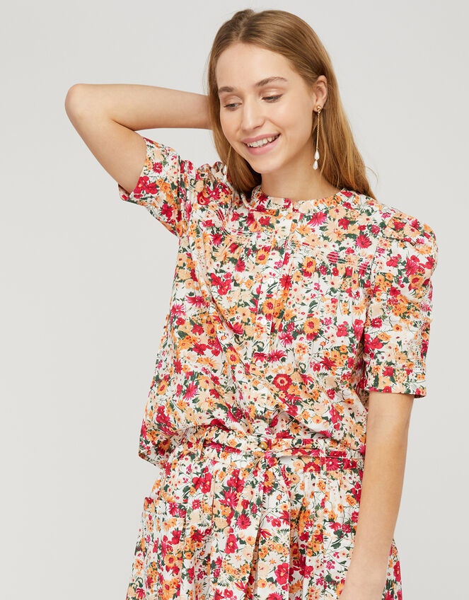 Julissa Floral Blouse in Organic Cotton, Ivory (IVORY), large