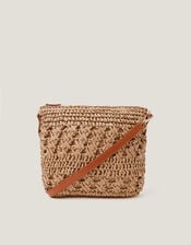 Amber Raffia Crochet Cross-Body Bag, , large