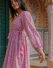 Dilli Grey Fifi Long-Sleeve Floral Midi Dress, Pink (PINK), large