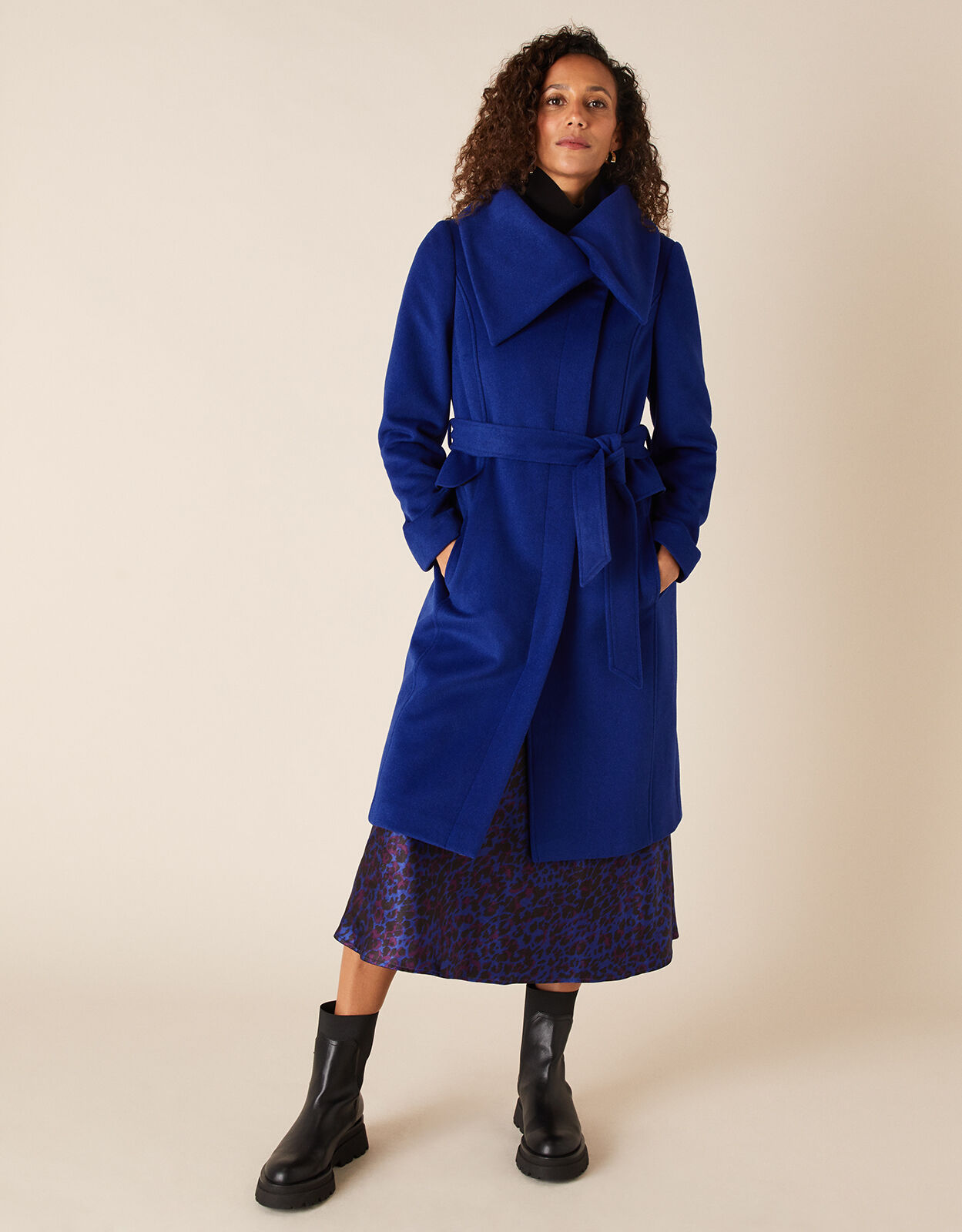 Blue wrap coat on sale