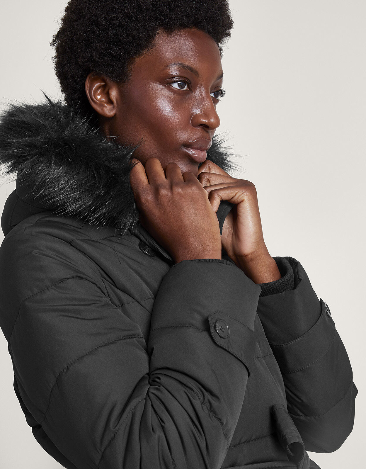 Black belted puffer jacket clearance