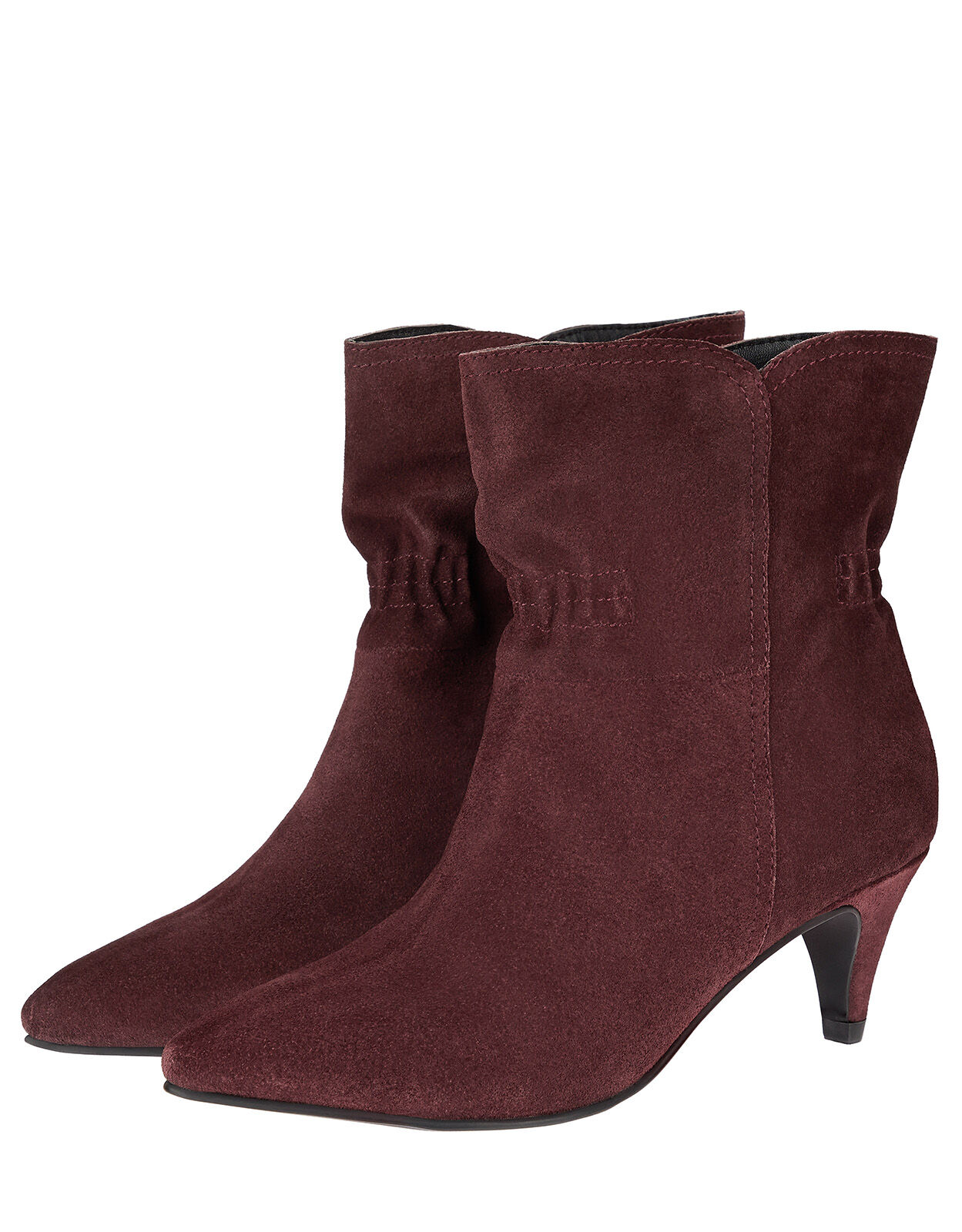 Ruched Suede Ankle Boots Red