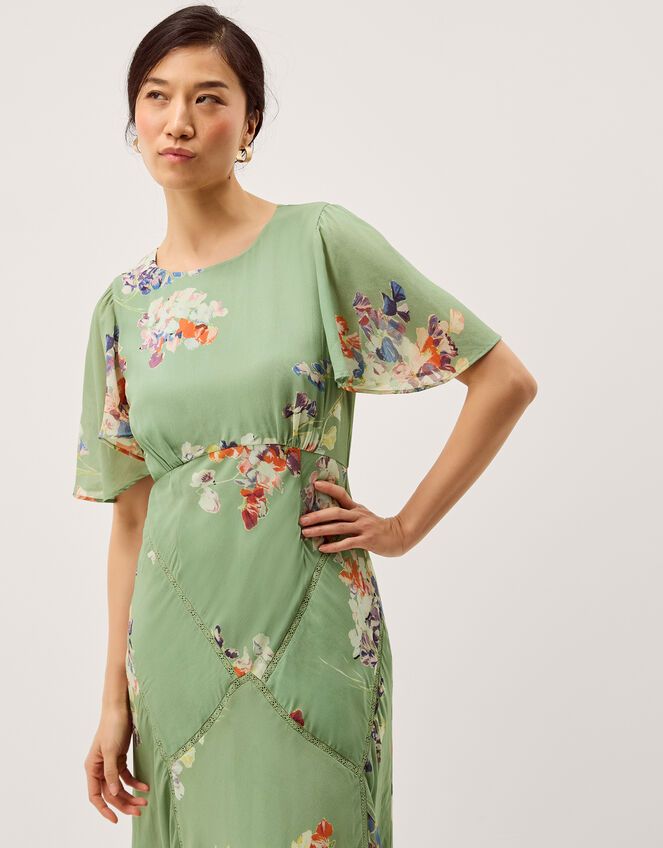 Amber Flutter Floral Print Maxi Dress Green