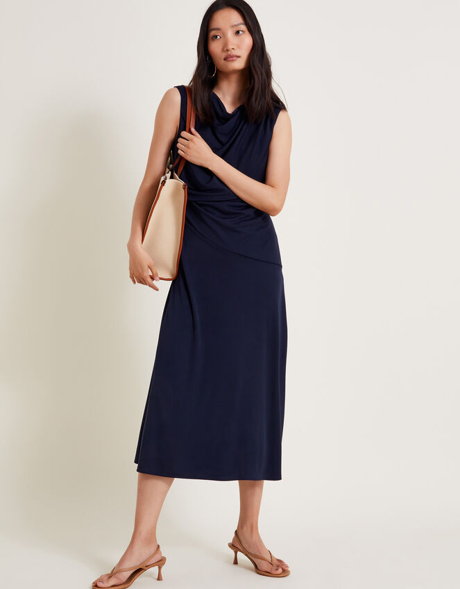 Debra Drape Jersey Dress, Blue (NAVY), large