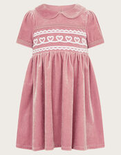 Baby Maeve Heart Velour Collar Dress, Pink (DUSKY PINK), large