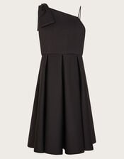 Nina Asymmetrical Bow Strap Prom Dress, Black (BLACK), large