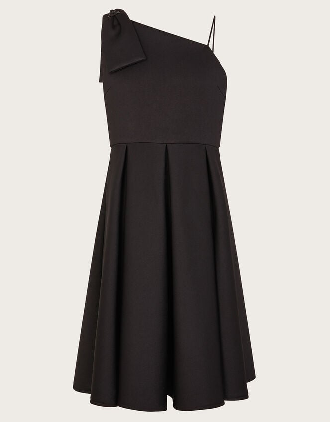Nina Asymmetrical Bow Strap Prom Dress, Black (BLACK), large
