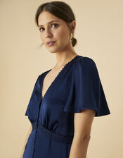 Ivy Satin Shorter Length Dress, Blue (NAVY), large
