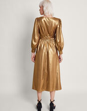 Gracie Bow Midi Dress, Gold (GOLD), large