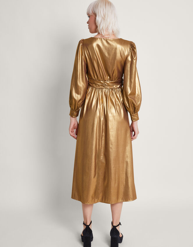 Gracie Bow Midi Dress, Gold (GOLD), large