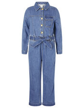 Long Sleeve Denim Jumpsuit, Blue (BLUE), large