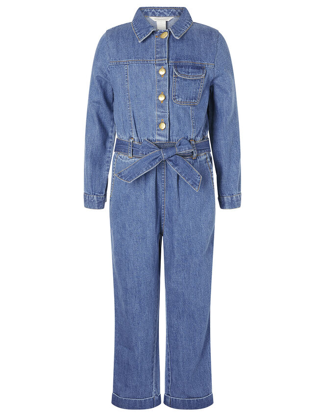 Long Sleeve Denim Jumpsuit, Blue (BLUE), large
