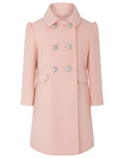Scallop Trim Double-Breasted Coat, Pink (PINK), large