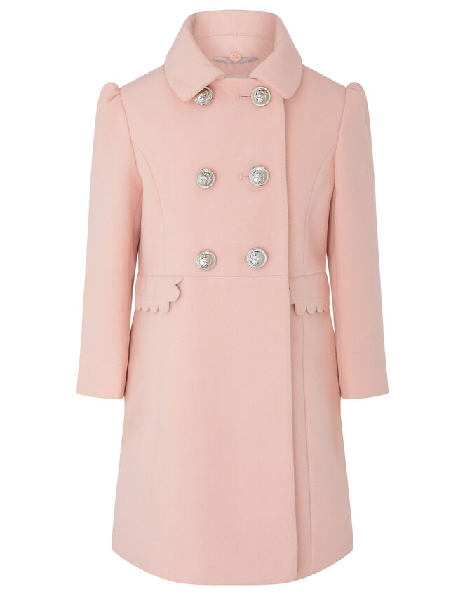 Scallop Trim Double-Breasted Coat, Pink (PINK), large