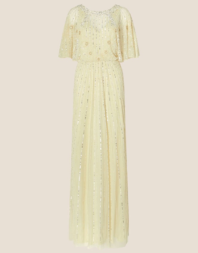Embellished Maxi Dress in Recycled Polyester, Yellow (YELLOW), large