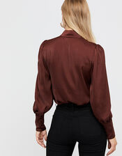 Penny High Neck Blouse, Brown (CHOCOLATE), large