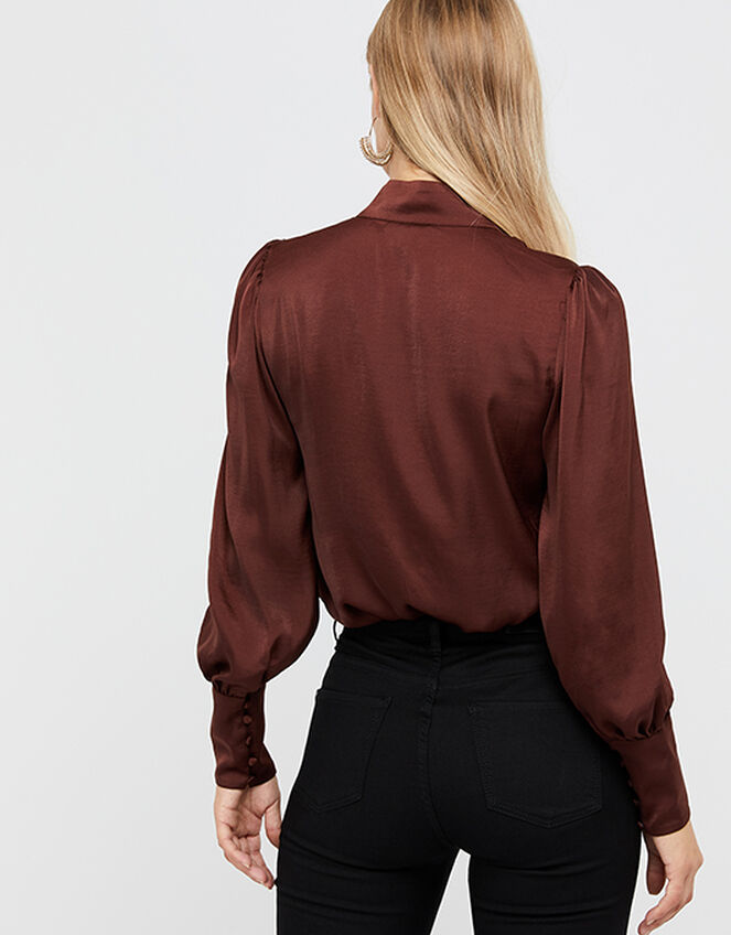 Penny High Neck Blouse, Brown (CHOCOLATE), large