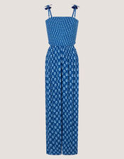 Floral Print Cut-Out Jumpsuit, Blue (NAVY), large