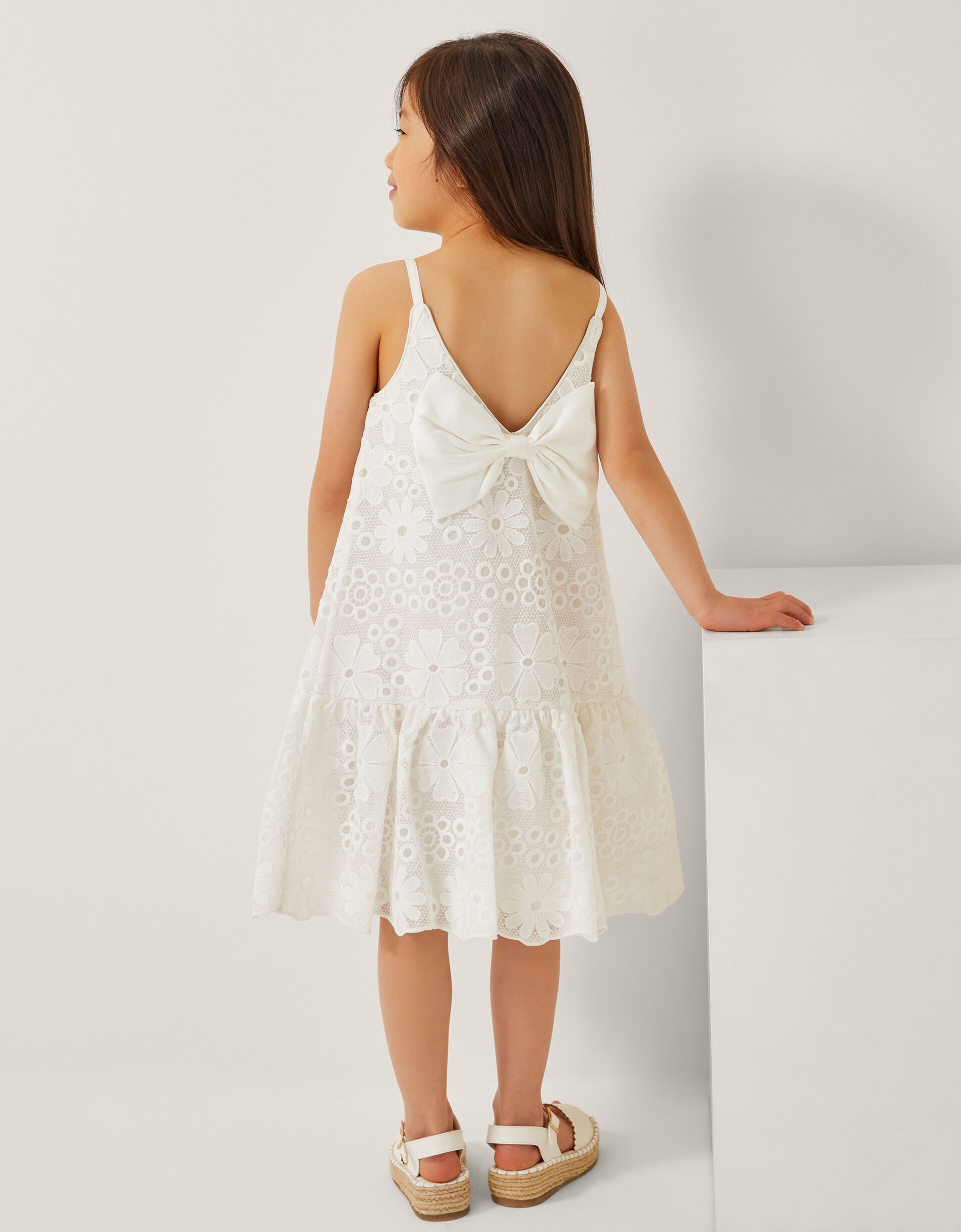 Harper Lace Daisy Bow Dress White