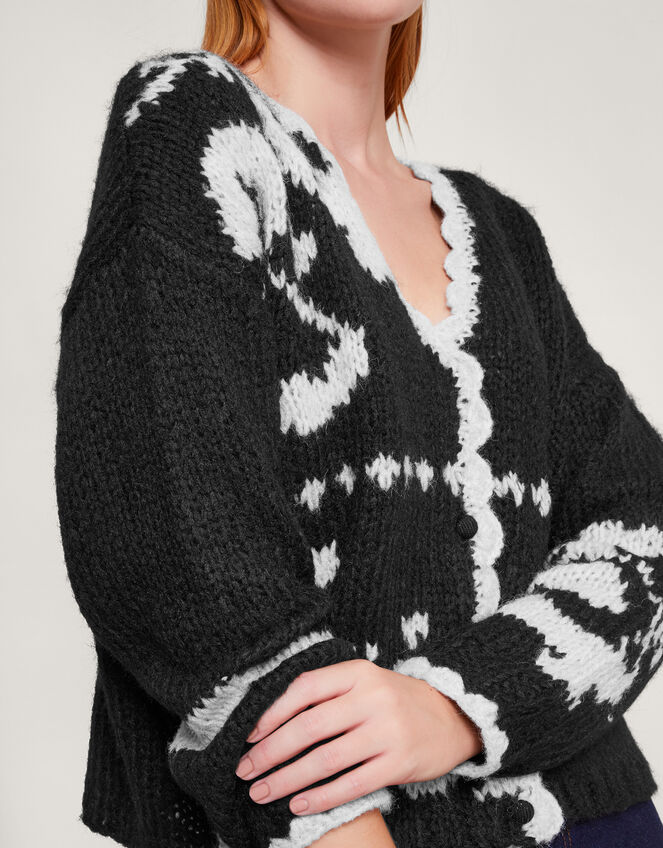 Mandy Scallop Monochrome Cardigan , Black (BLACK), large