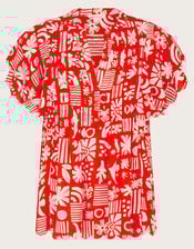 Dario Print Pleat Top, Red (RED), large