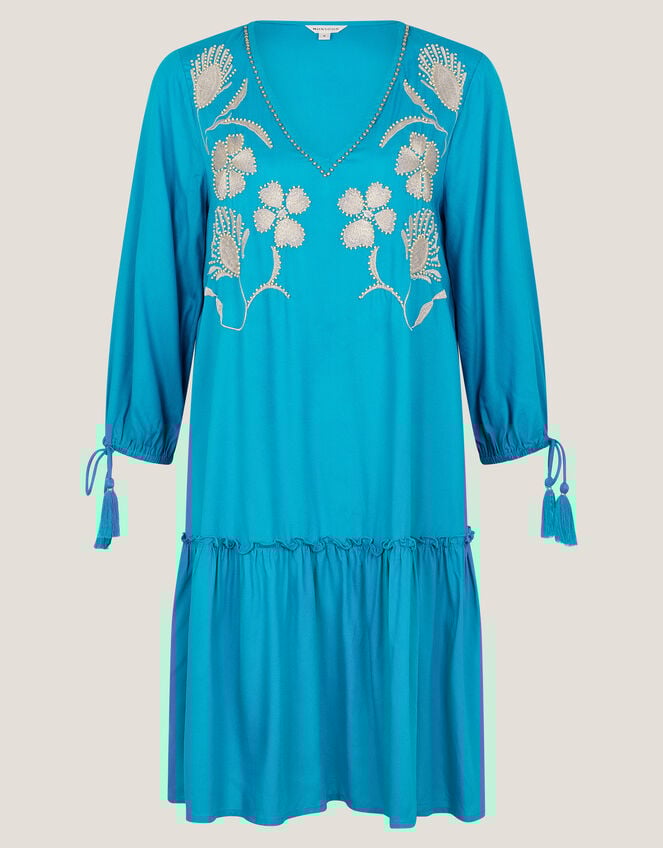 Tracy Floral Embellished Mini Kaftan Teal